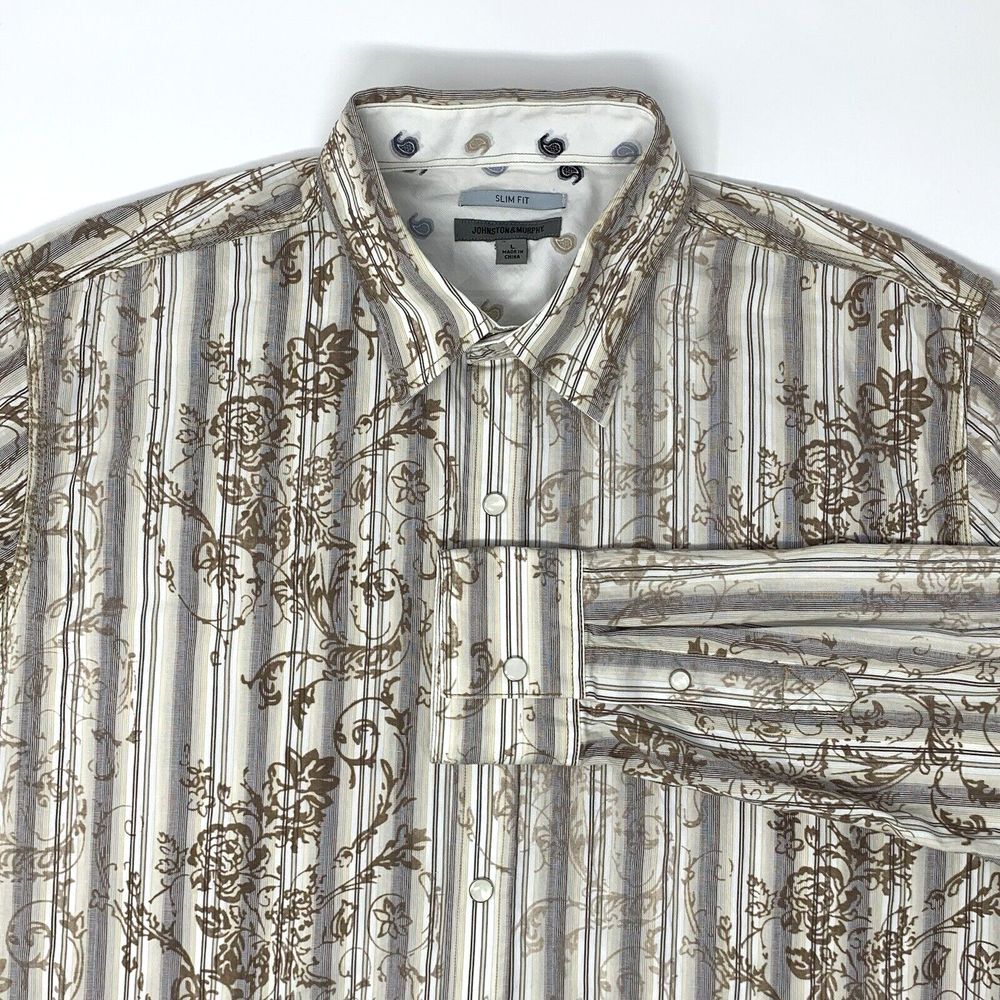 Johnston & Murphy‎ Slim Fit Beige Long Sleeve Button Up Men's Shirt Size Large